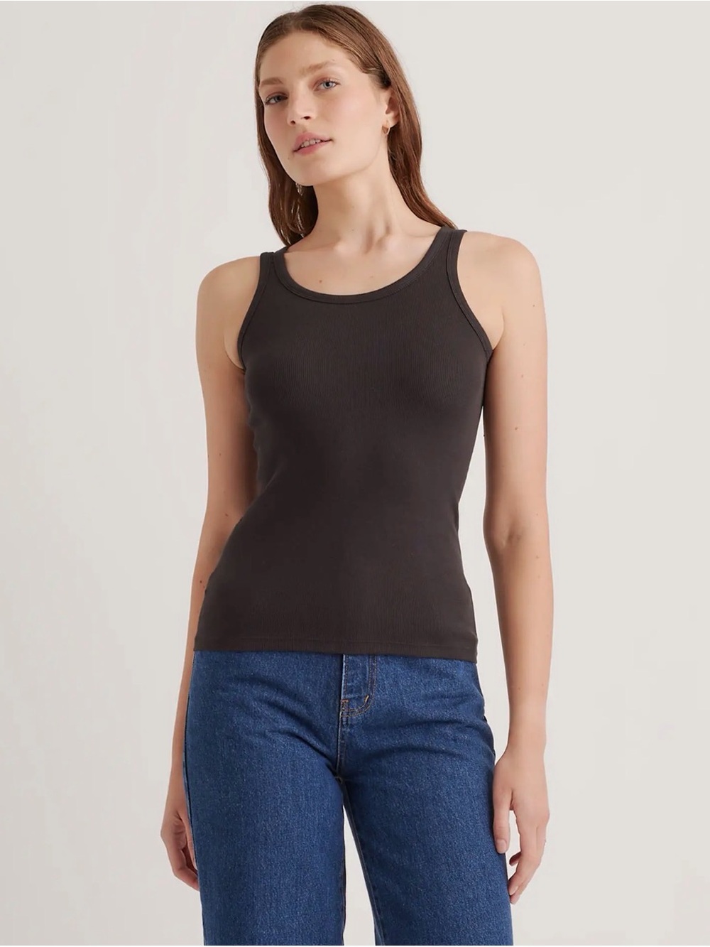 Quince Organic Cotton Micro-Rib Tank Top. - Black NWT